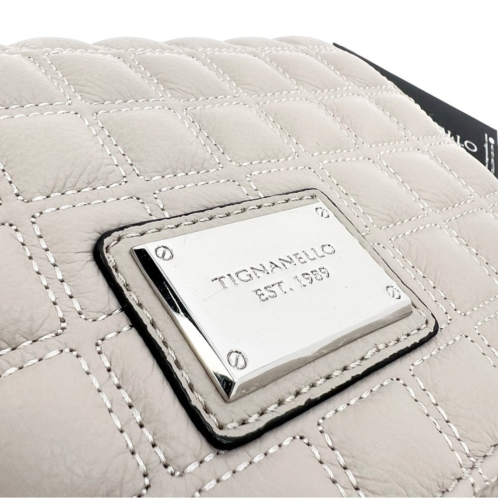 Tignanello Lady Q Quilted Flap Crossbody Dove Gray Leather Chain Bag New NWT - Picture 4 of 12